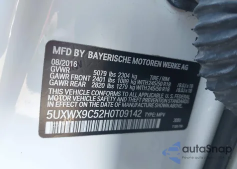 2017 BMW X3 xDrive28I из США, поврежденный, VIN 5UXWX9C52H0T09142